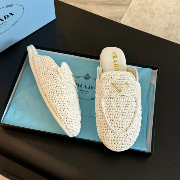 PRA CROCHET SPECIAL MULES IN PELLE DI AGNELLO BIANCA