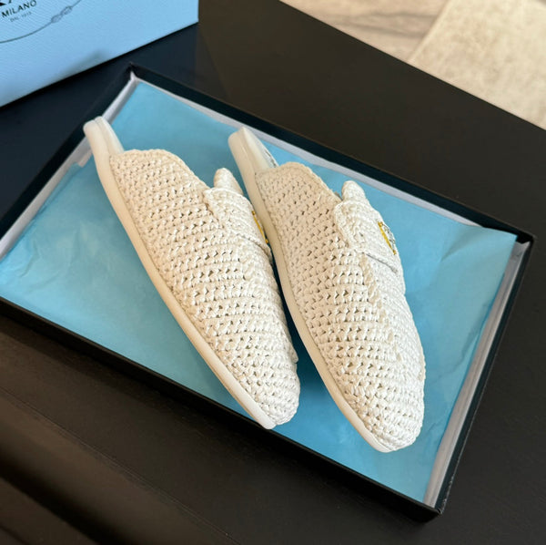 PRA CROCHET SPECIAL MULES IN PELLE DI AGNELLO BIANCA