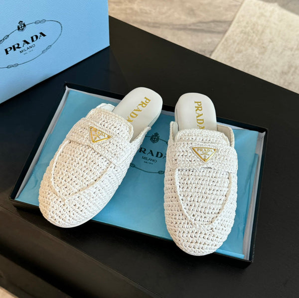 PRA CROCHET SPECIAL MULES IN PELLE DI AGNELLO BIANCA