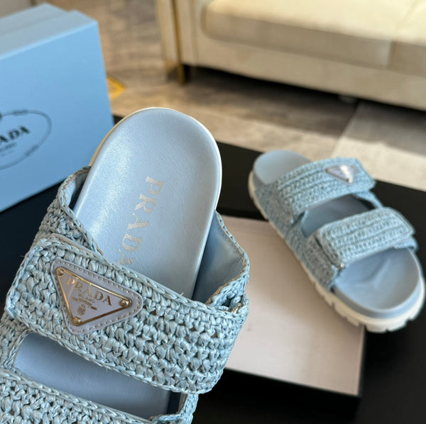 PRA RAFFIA CORK SLIDE SKY CALFSELLE