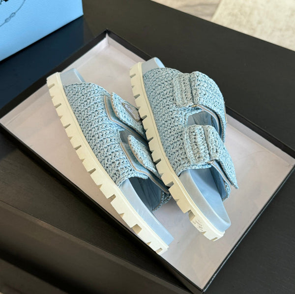 PRA RAFFIA CORK SLIDE SKY CALFSELLE