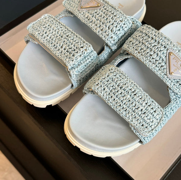 PRA RAFFIA CORK SLIDE SKY CALFSELLE