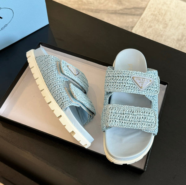 PRA RAFFIA CORK SLIDE SKY CALFSELLE