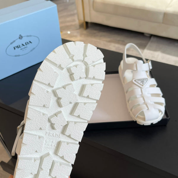 SANDALI DA PESCATORE IN GOMMA PRA IN PELLE DI VITELLO BIANCA