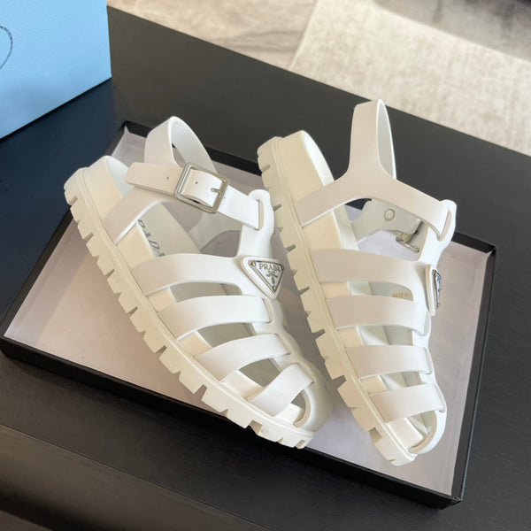 SANDALI DA PESCATORE IN GOMMA PRA IN PELLE DI VITELLO BIANCA