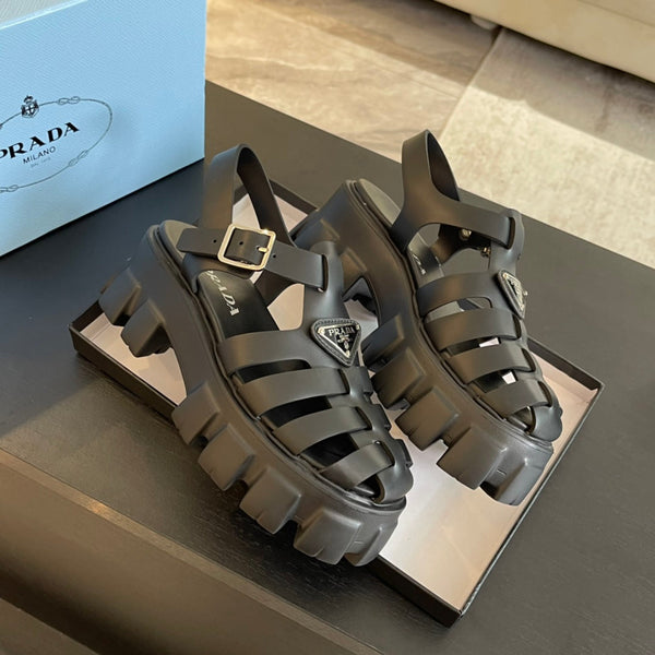 PRA RUBBER MONOLITH SANDALS BLACK CALFSKIN