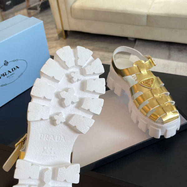 PRA RUBBER MONOLITH SANDALS METALLIC GOLD CALFSKIN