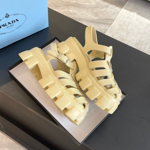 PRA RUBBER MONOLITH SANDALS CREAMY WHITE CALFSKIN