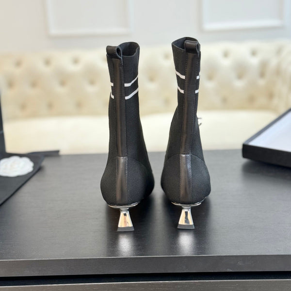 CC Ankle Boots Black Chain Wool And Lambskin