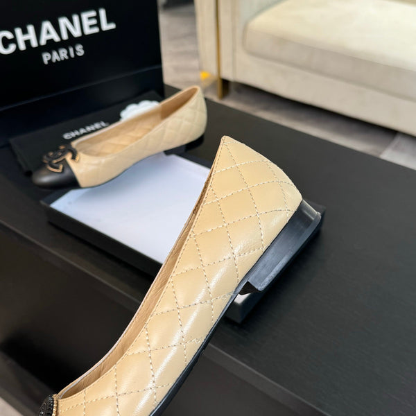 ballet flat beige quilted lambskin large black cc logo