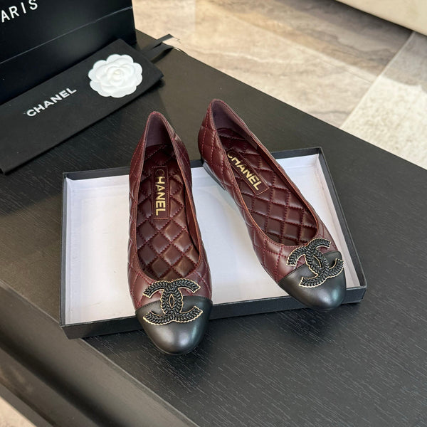 ballet flat burgundy quilted lambskin large black cc logo