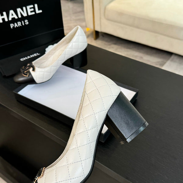 ballet flat with high heel 7cm white black quilted lambskin