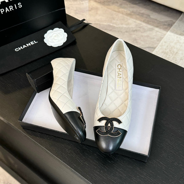 ballet flat with high heel 7cm white black quilted lambskin