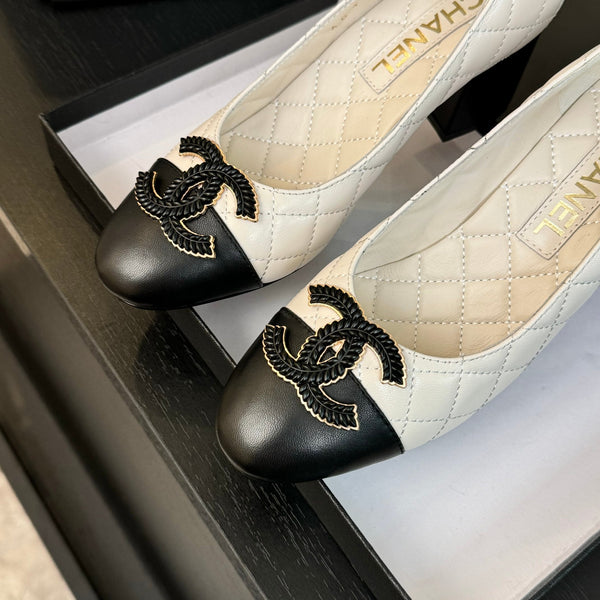 ballet flat with high heel 7cm white black quilted lambskin