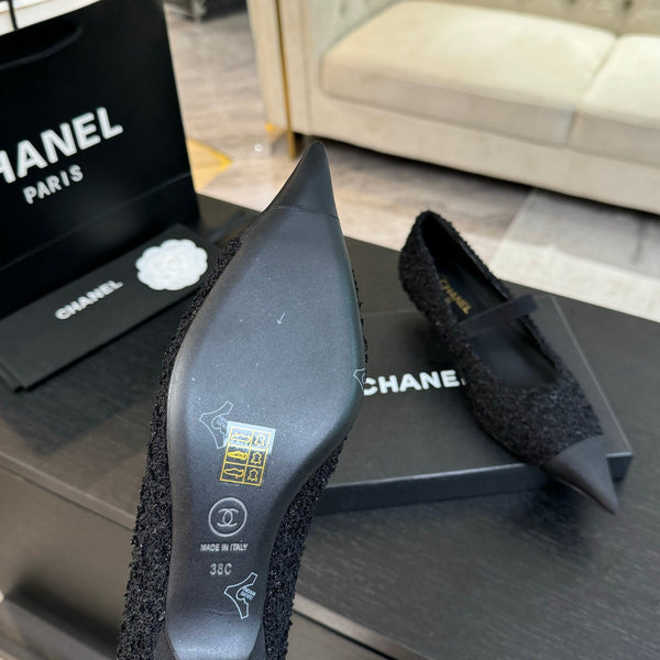 mary jane 35 pointed toe black tweed black grosgrain