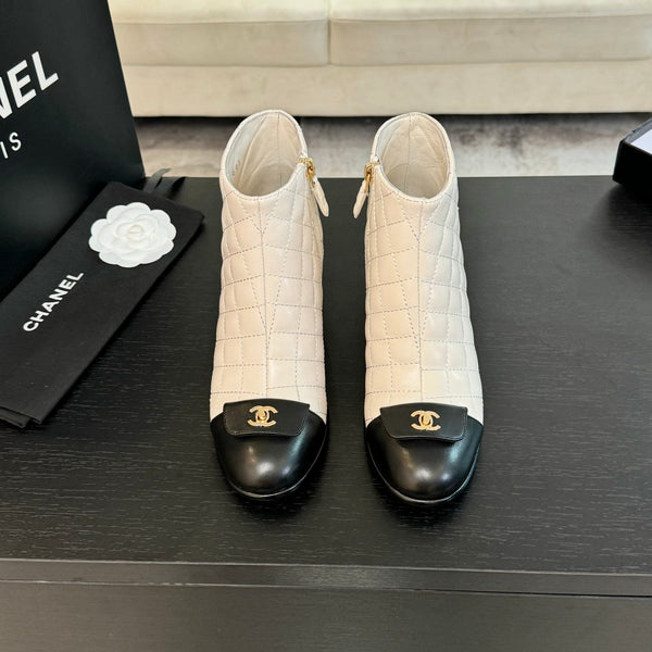 Stivaletti CC 50mm Bianco Nero Pelle di Agnello Trapuntata