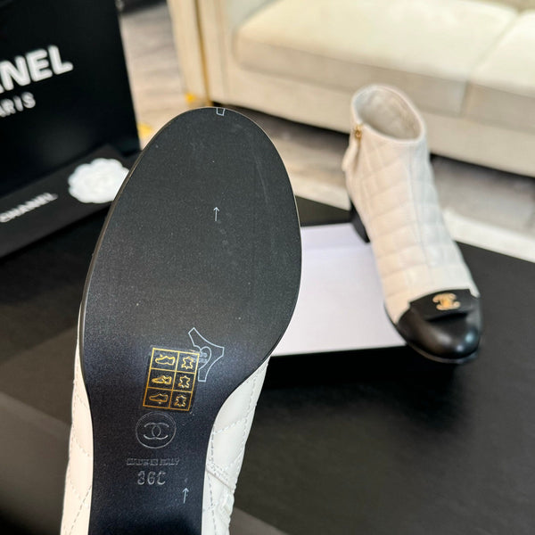 Stivaletti CC 50mm Bianco Nero Pelle di Agnello Trapuntata