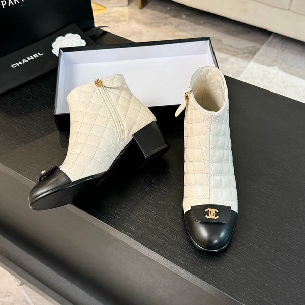 Stivaletti CC 50mm Bianco Nero Pelle di Agnello Trapuntata