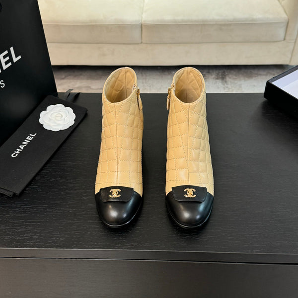 Stivaletti CC 50mm Beige Nero Pelle di Agnello Trapuntata