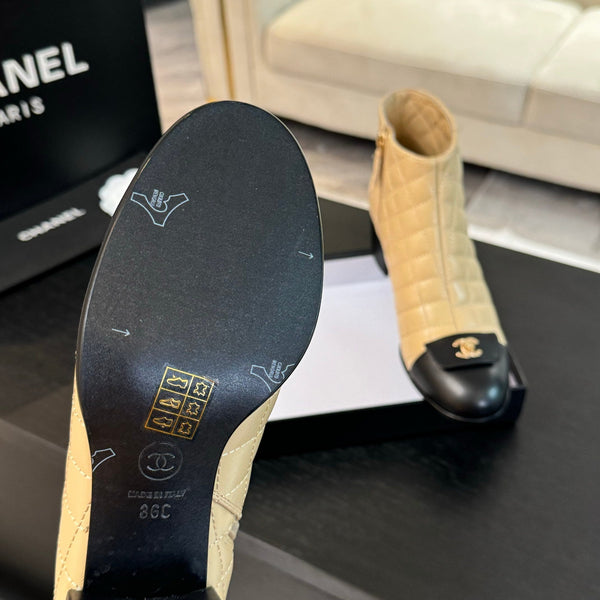 Stivaletti CC 50mm Beige Nero Pelle di Agnello Trapuntata