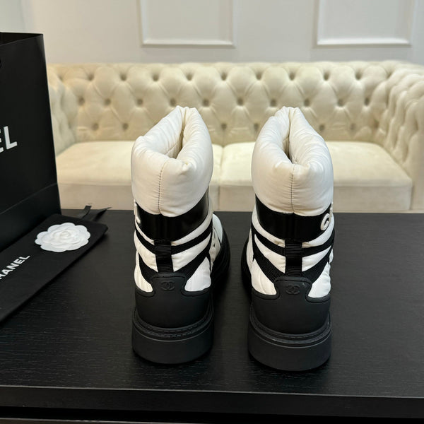 CC Ankle Boots White Mix Black Wind Cloth Quilted