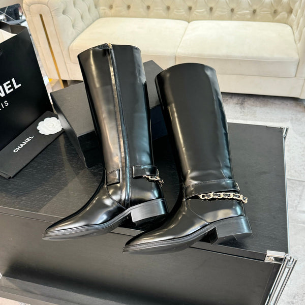 Stivali alti CC 30mm in pelle di vacchetta nera lucida