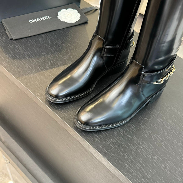 Stivali alti CC 30mm in pelle di vacchetta nera lucida