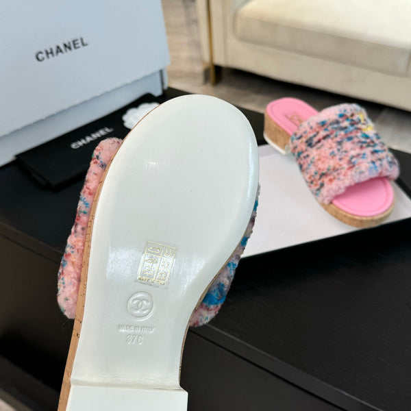 CC Slippers Pink Mix Blue Red Wool And Calfskin