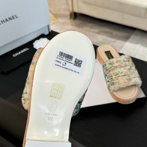 CC Slippers Beige Mix Blue Red Wool And Calfskin