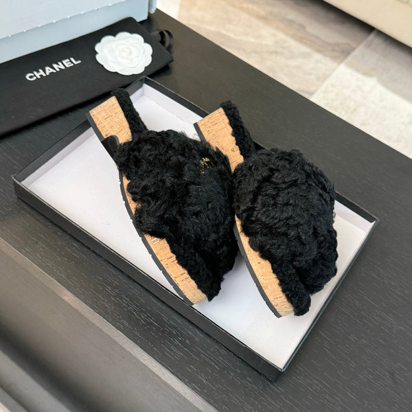 CC Slippers Black Fleece Wool