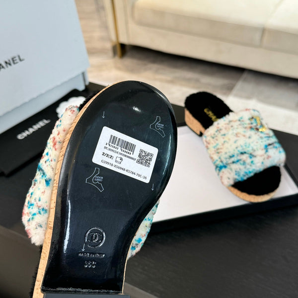 CC Slippers White Black Mix Blue Red Fleece Wool