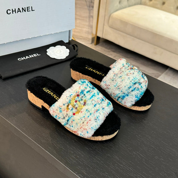 CC Slippers White Black Mix Blue Red Fleece Wool