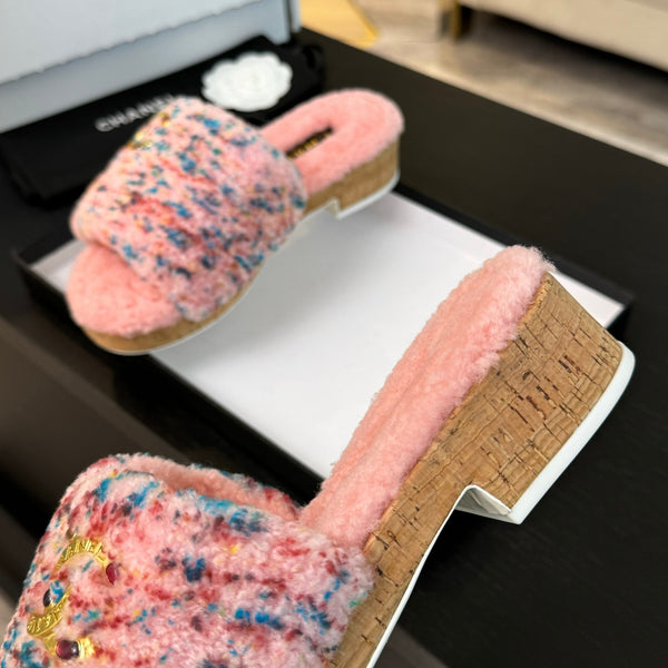 CC Slippers Pink Mix Blue Red Fleece Wool
