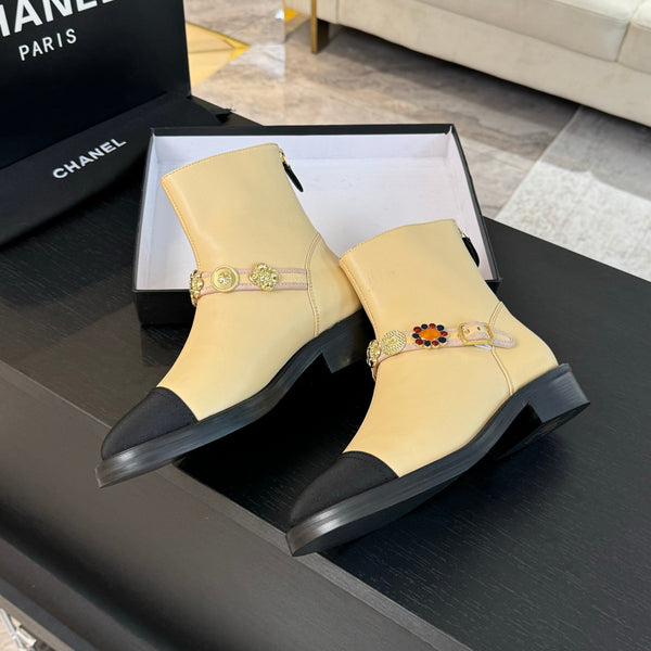 CC Short boots Beige Cowhide Mix Fabric Denim