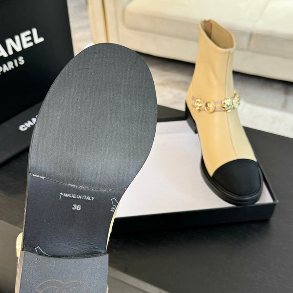 CC Short boots Beige Cowhide Mix Fabric Denim