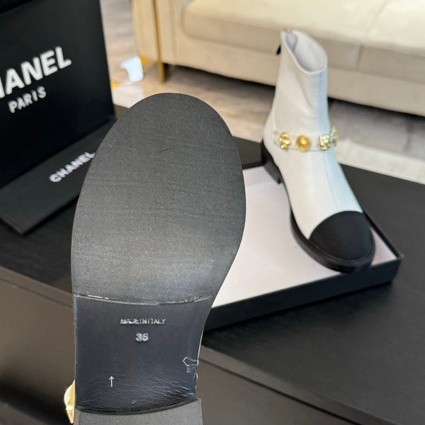 CC Short boots White Cowhide Mix Fabric Denim