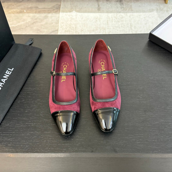 CC Mary Jane Black Dark Red Suede