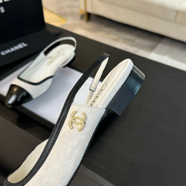 CC Slingback White Black Suede