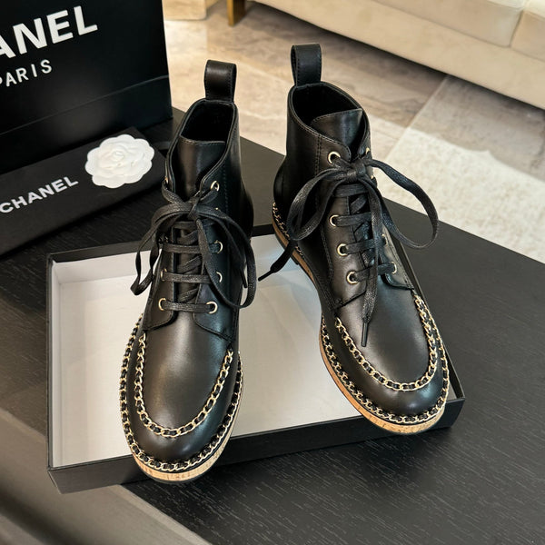 CC Ankle Boots Black With Chain Calfskin