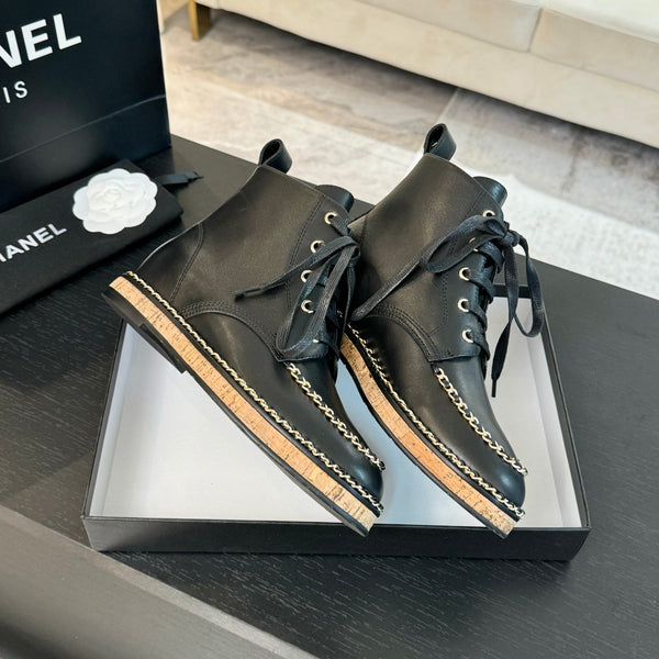 CC Ankle Boots Black With Chain Calfskin