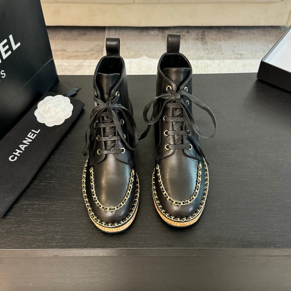 CC Ankle Boots Black With Chain Calfskin