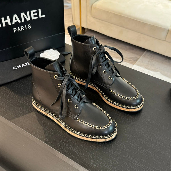 CC Ankle Boots Black With Chain Calfskin