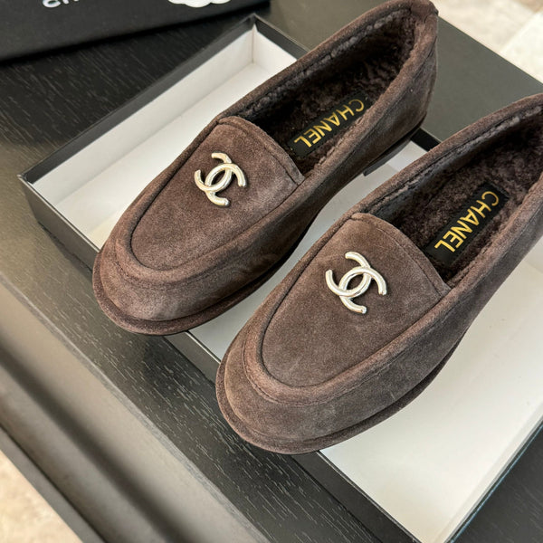 CC Moccasins Gray Brown Suede And Wool