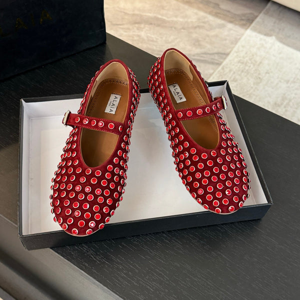 Alaia Strass Ballet Flats In Red Suede Stone 935189