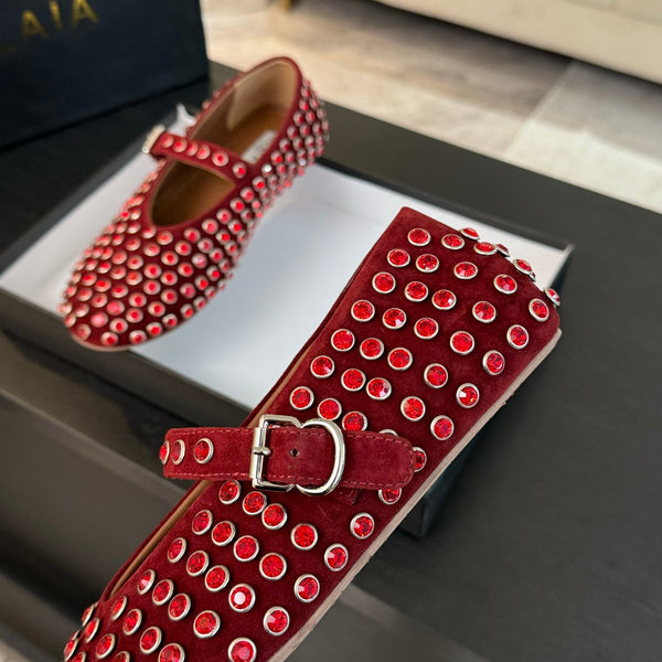 Alaia Strass Ballet Flats In Red Suede Stone 935189