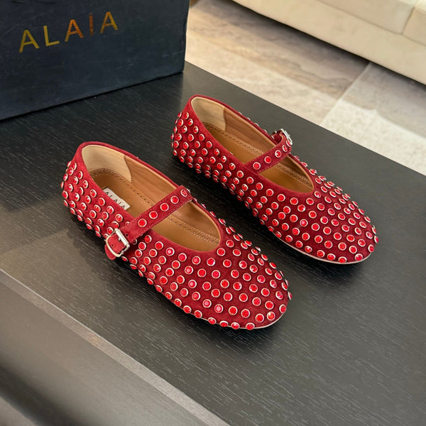 Ballerine Alaia Strass in pelle scamosciata rossa Stone 935189