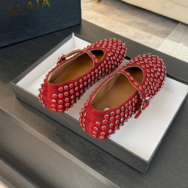 Alaia Strass Ballet Flats In Red Suede Stone 935189