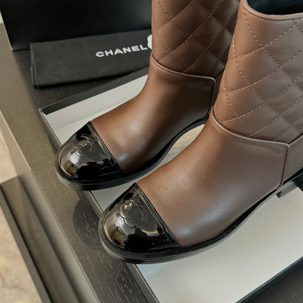 Stivaletti CC 30mm in pelle di vitello marrone terra trapuntata