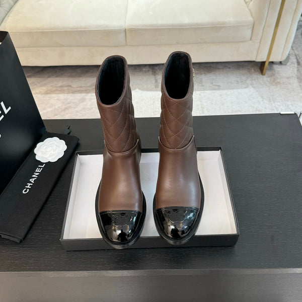 Stivaletti CC 30mm in pelle di vitello marrone terra trapuntata