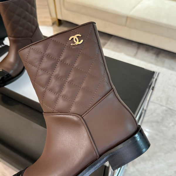 Stivaletti CC 30mm in pelle di vitello marrone terra trapuntata